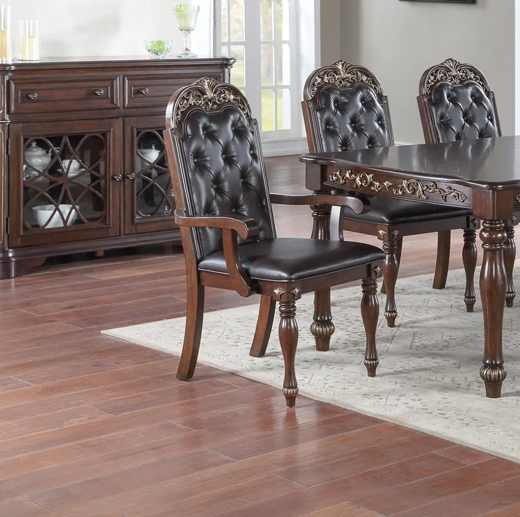 Majestic Formal Set 2 Arm Chairs Brown Finish Rubberwood Dining Room kanepe