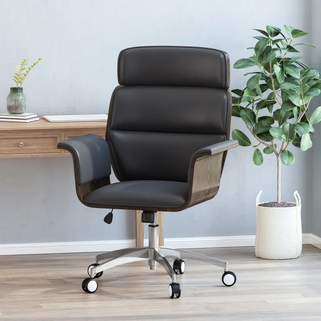 Office Arm Chair Black Grey PU Ergonomic Desk Chair nh-an