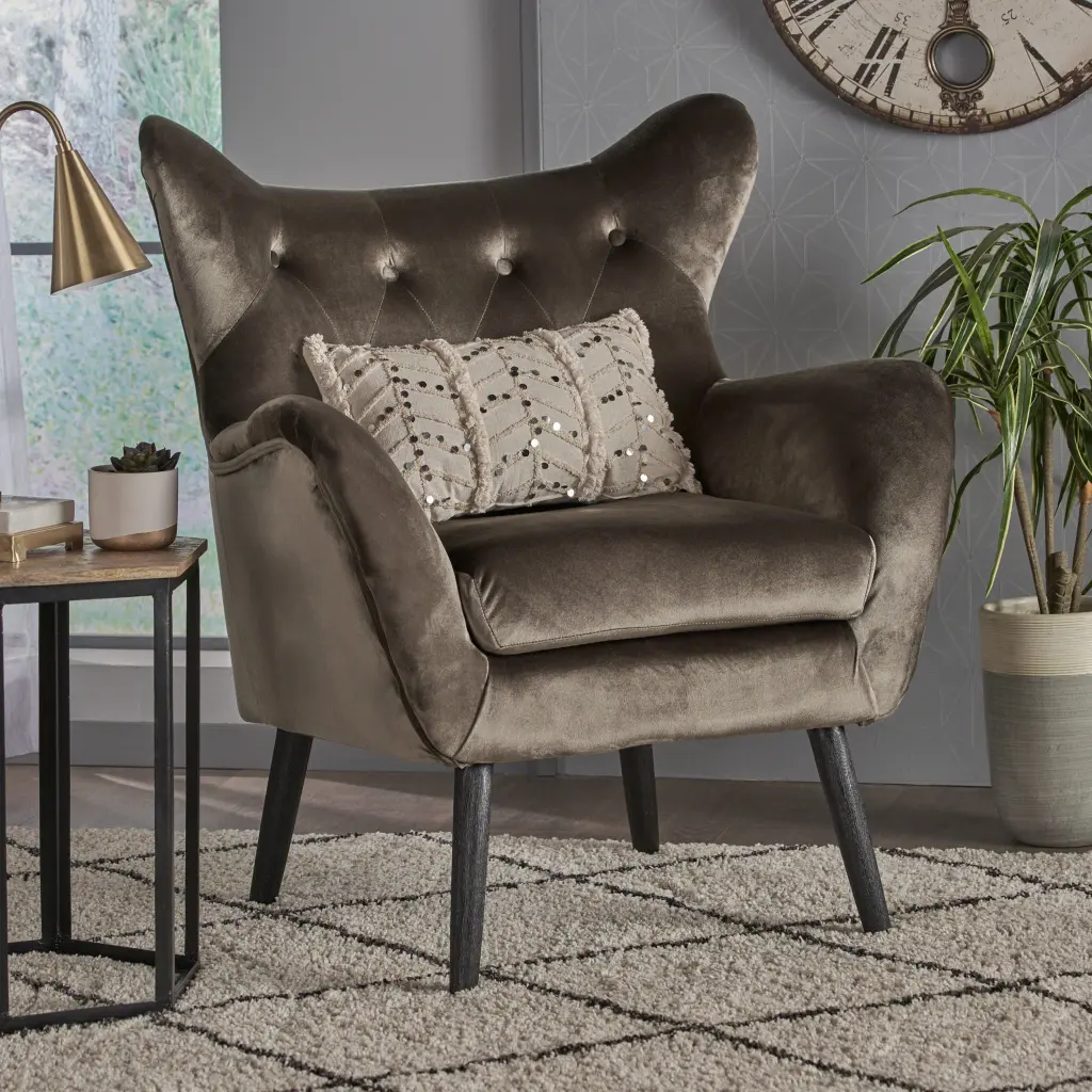 Arm Chair Grey Velvet Upholstered Modern Living Room Accent Chair nh-cloudhouse