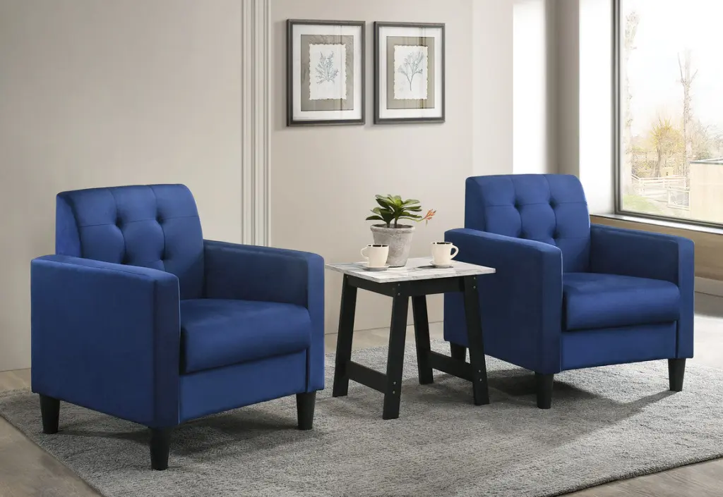 Hale Blue Velvet Armchairs And End Table Living Room Set - Luxurious Blue Velvet Upholstery lilola home