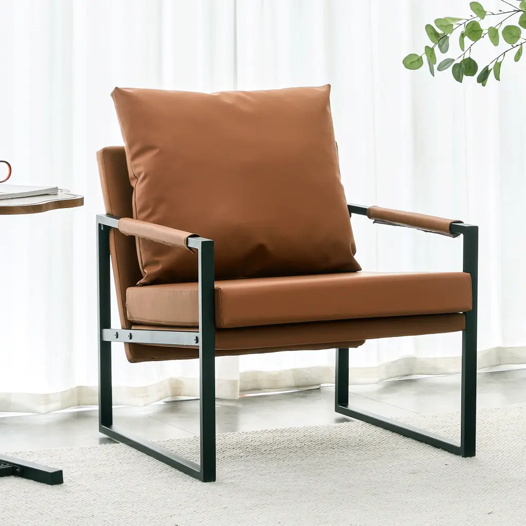 PU Leather Accent Armchair Mid Century Modern Design and Metal Legs droom w-1151