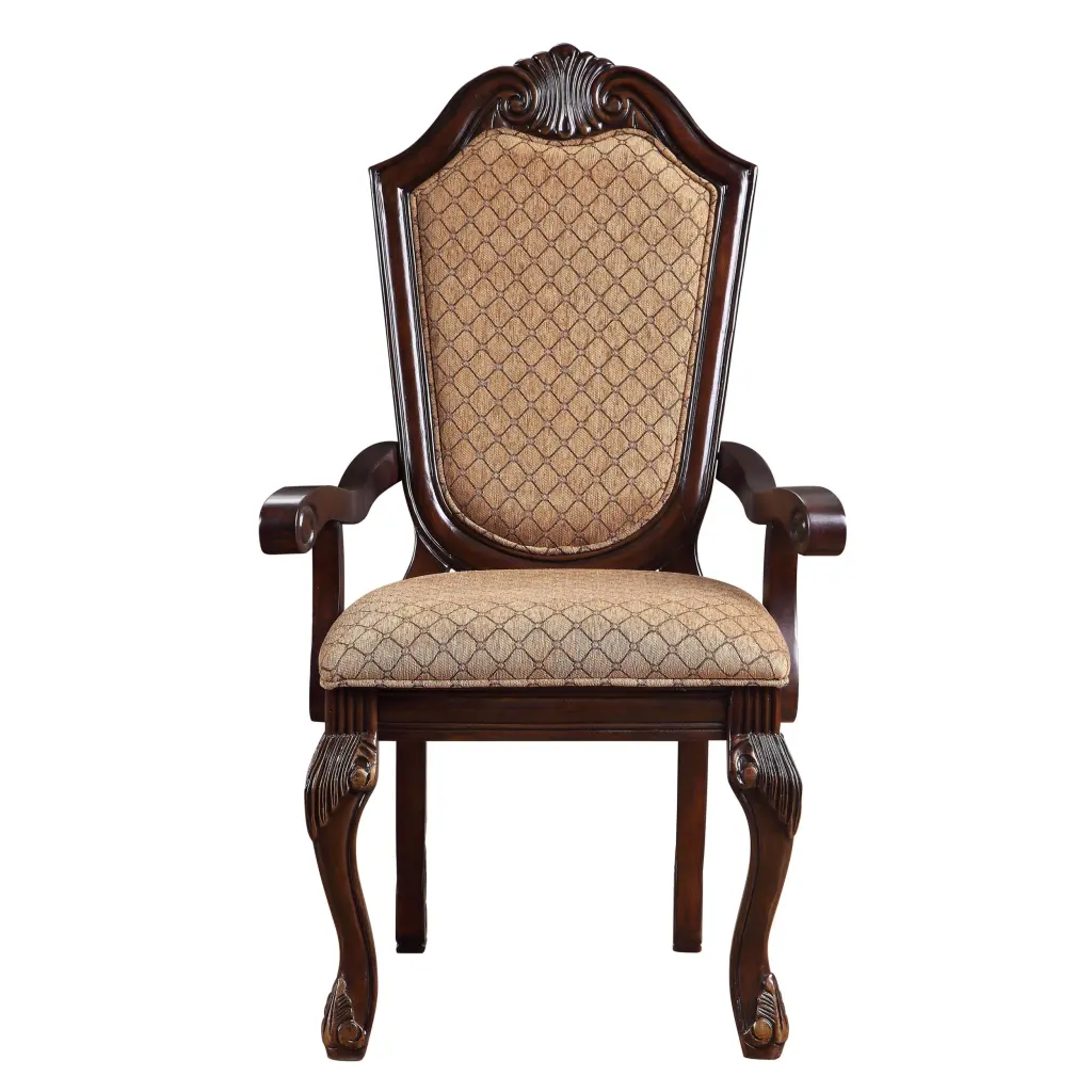 Beige and Espresso Arm Chairs Set 2 Arched Backrest Solid Espresso Finish furniture max