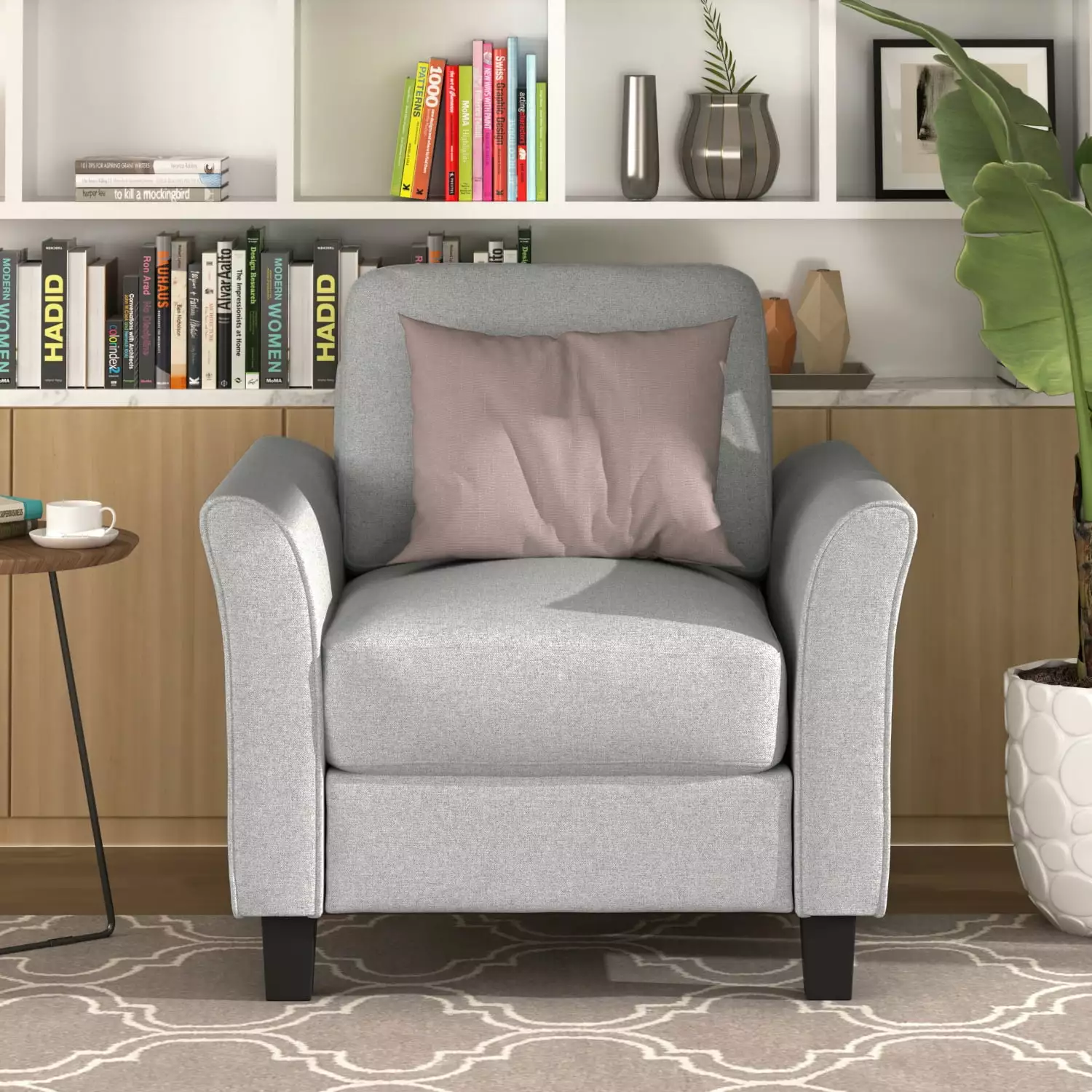 Kepooman Curved Arm Single Sofa Living Room Light Gray Compact Lounge Chair
