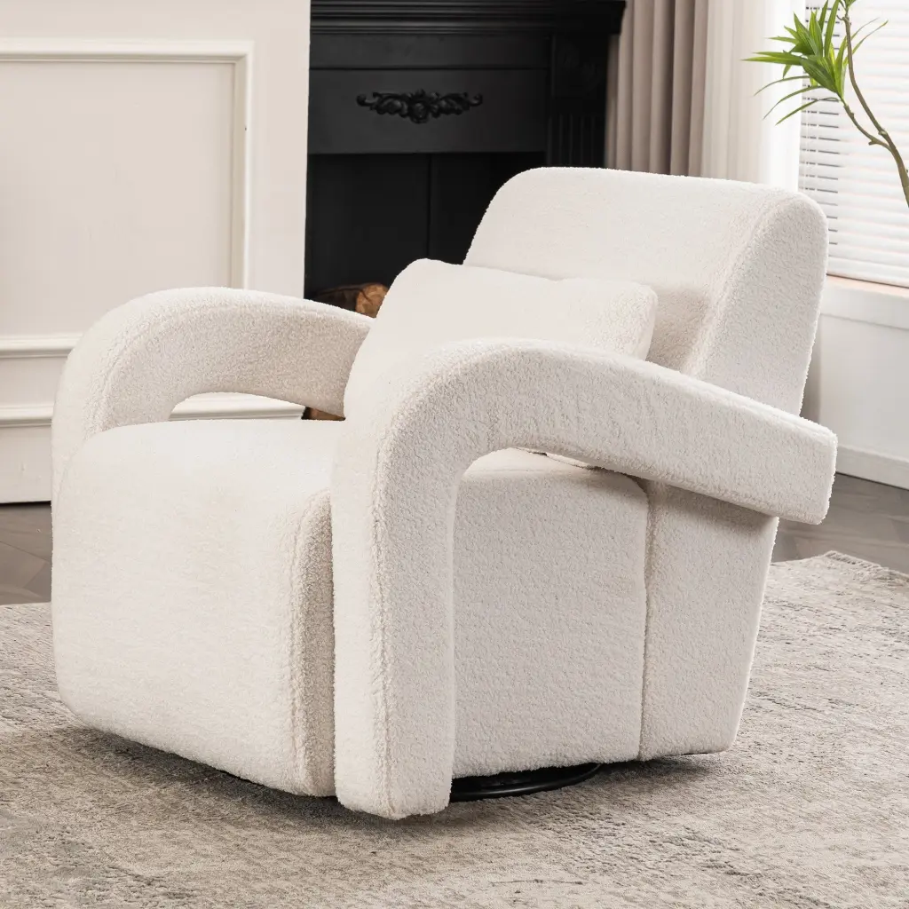 Comfortable White Teddy Fabric Armchair Modern Lounge Chair Curves rnb