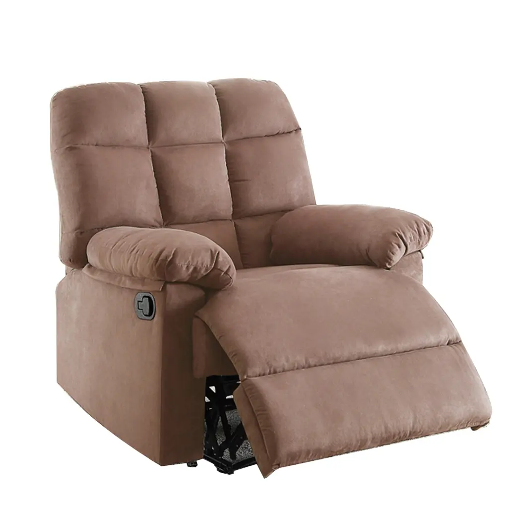 Plush Cushioned Recliner Tufted Back and Roll Arms Saddle Brown royal hampton