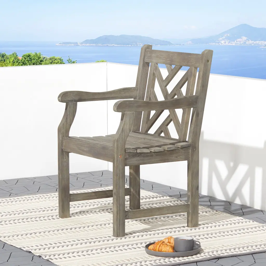 Lidwina Grey Washed Farmhouse Wood Patio Armchair Gray Wash Acacia sol