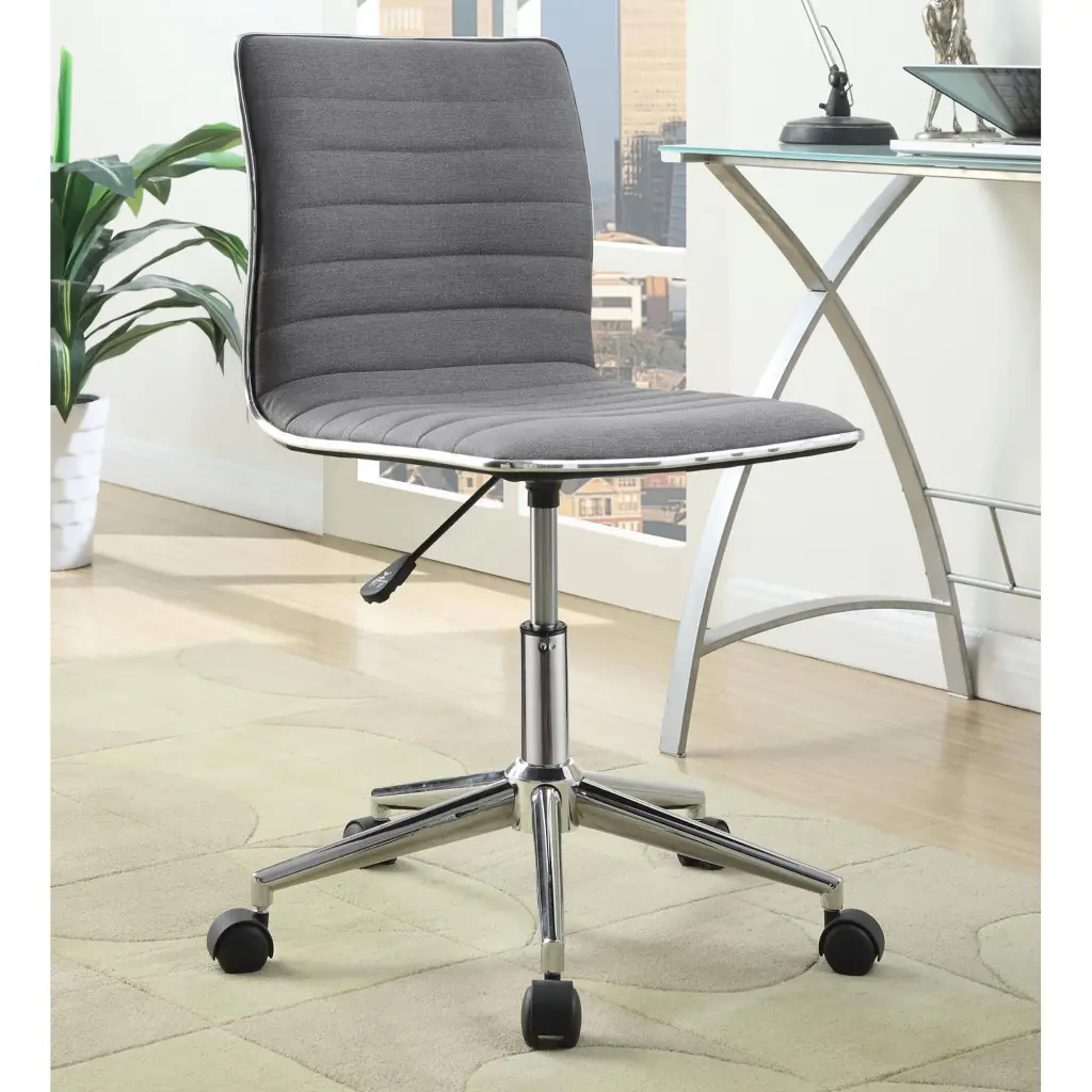 Grey And Chrome Armless Office Chair Casters Modern Workspace furniture max