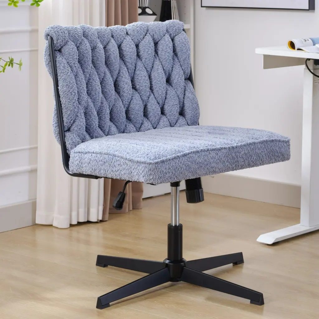 Armless Office Desk Chair No Wheels Blue Foam Polyester Blend rnb
