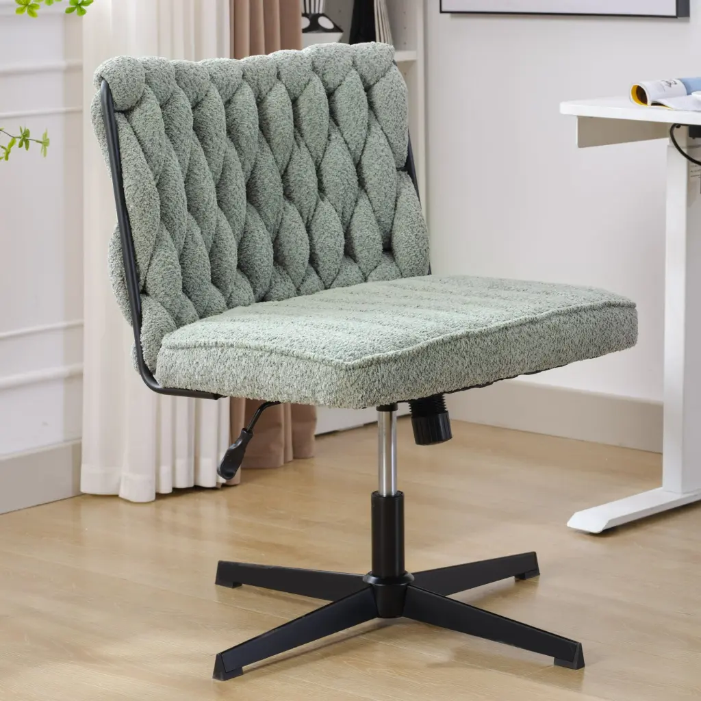 Armless Office Desk Chair No Wheels Green Foam Polyester Blend rnb