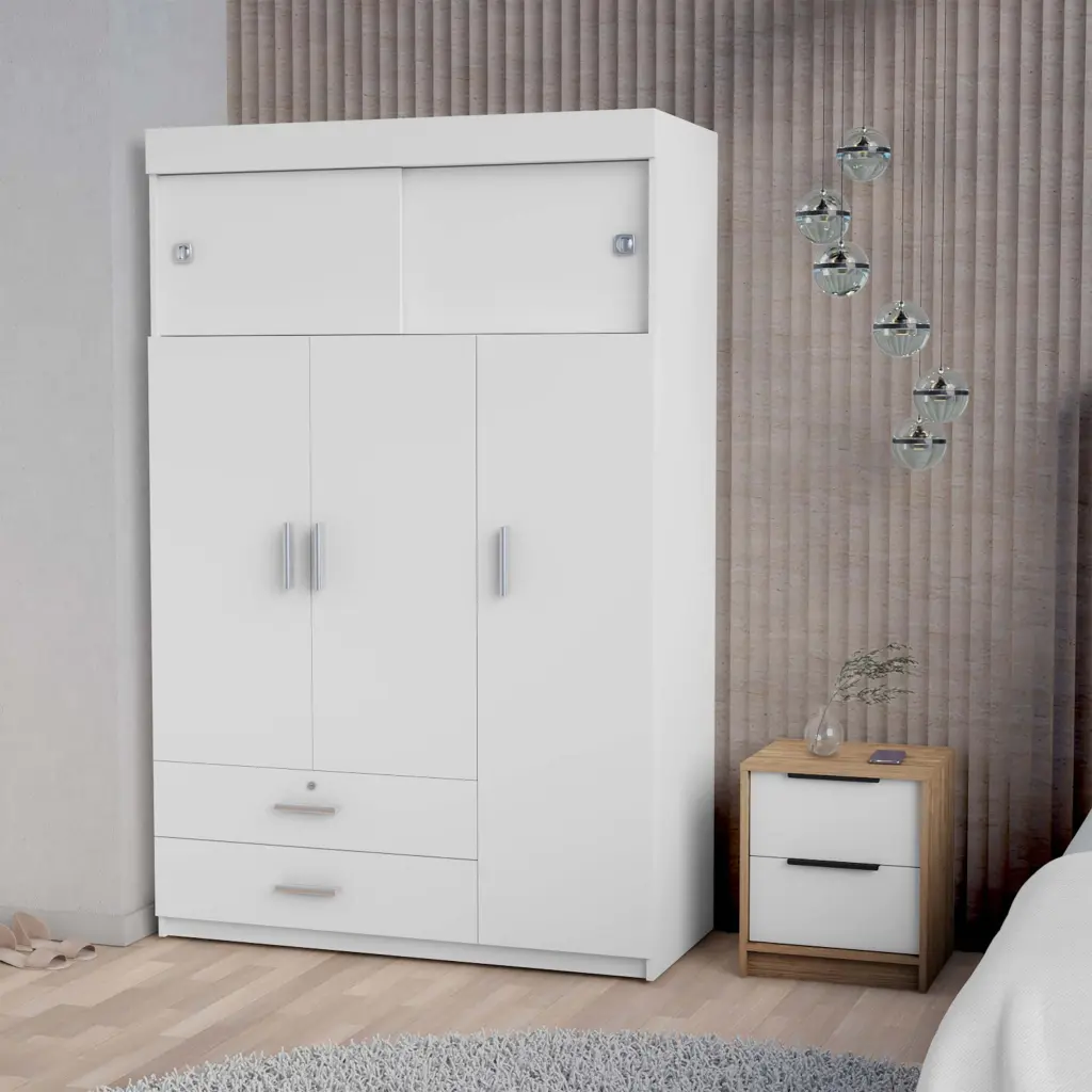 Elirya 2 Piece Bedroom Set Armoire and Nightstand White Light Oak furniture max