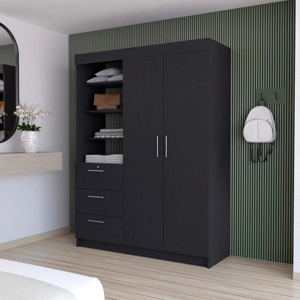 Black 3 Drawer Armoire Wooden Bedroom Storage Cabinet furniture max