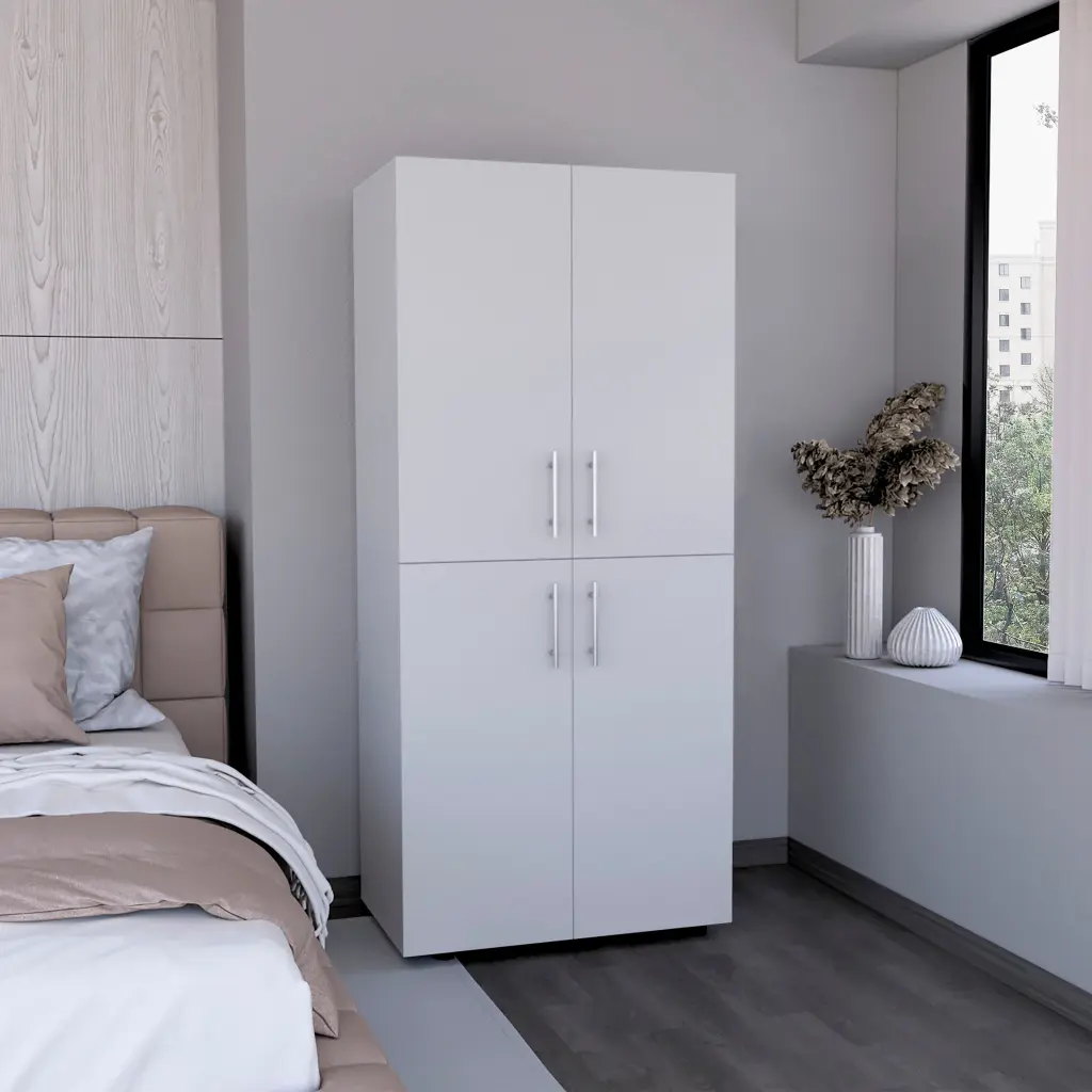 Hazel 70 Inch High Four Door Armoire Wardrobe Closet Cabinet Six Shelves tuhome