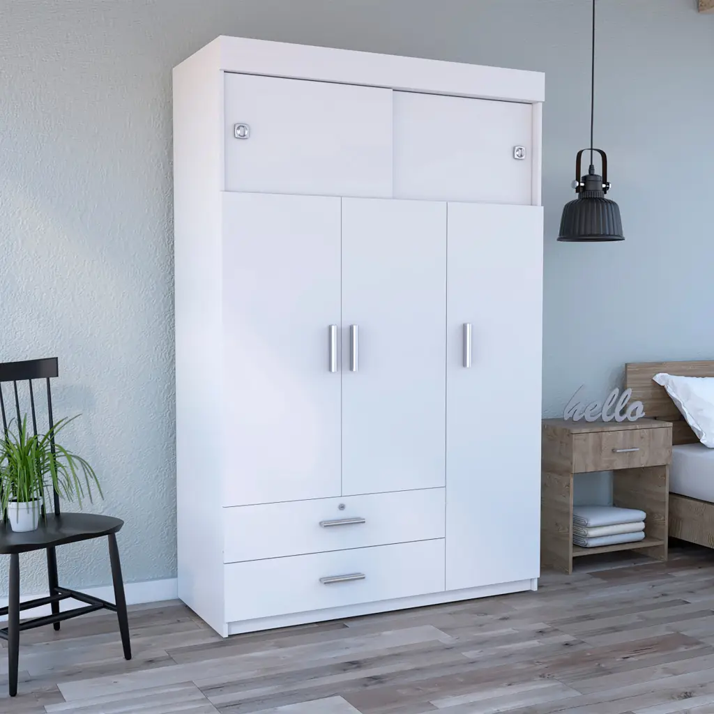 Chile Armoire Three Door Cabinet Two Drawers Adjustable Shelves tuhome