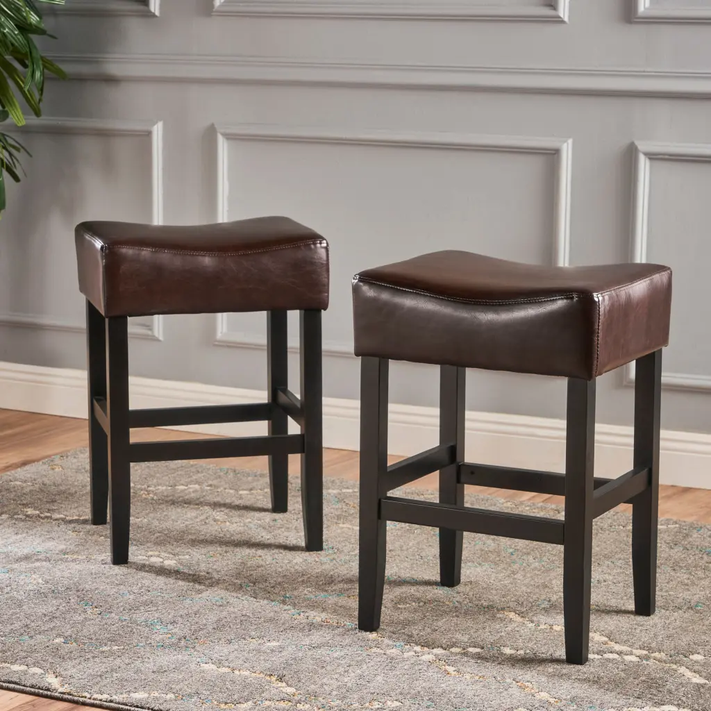 26 Backless Counter Stools 2 Pcs Set Brown Leather Bar Stools nh-onfind