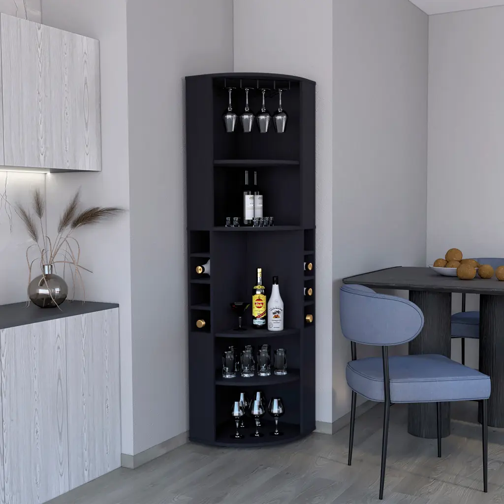 71'' Corner Bar Cabinet Five Shelves Eight Bottle Cubbies and Steel Frame depot e-shop