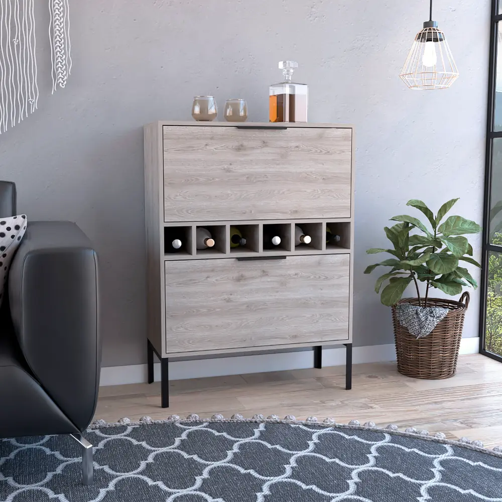 Staten Bar Cabinet Two Door Flexible Storage Light Gray Particle Board depot e-shop