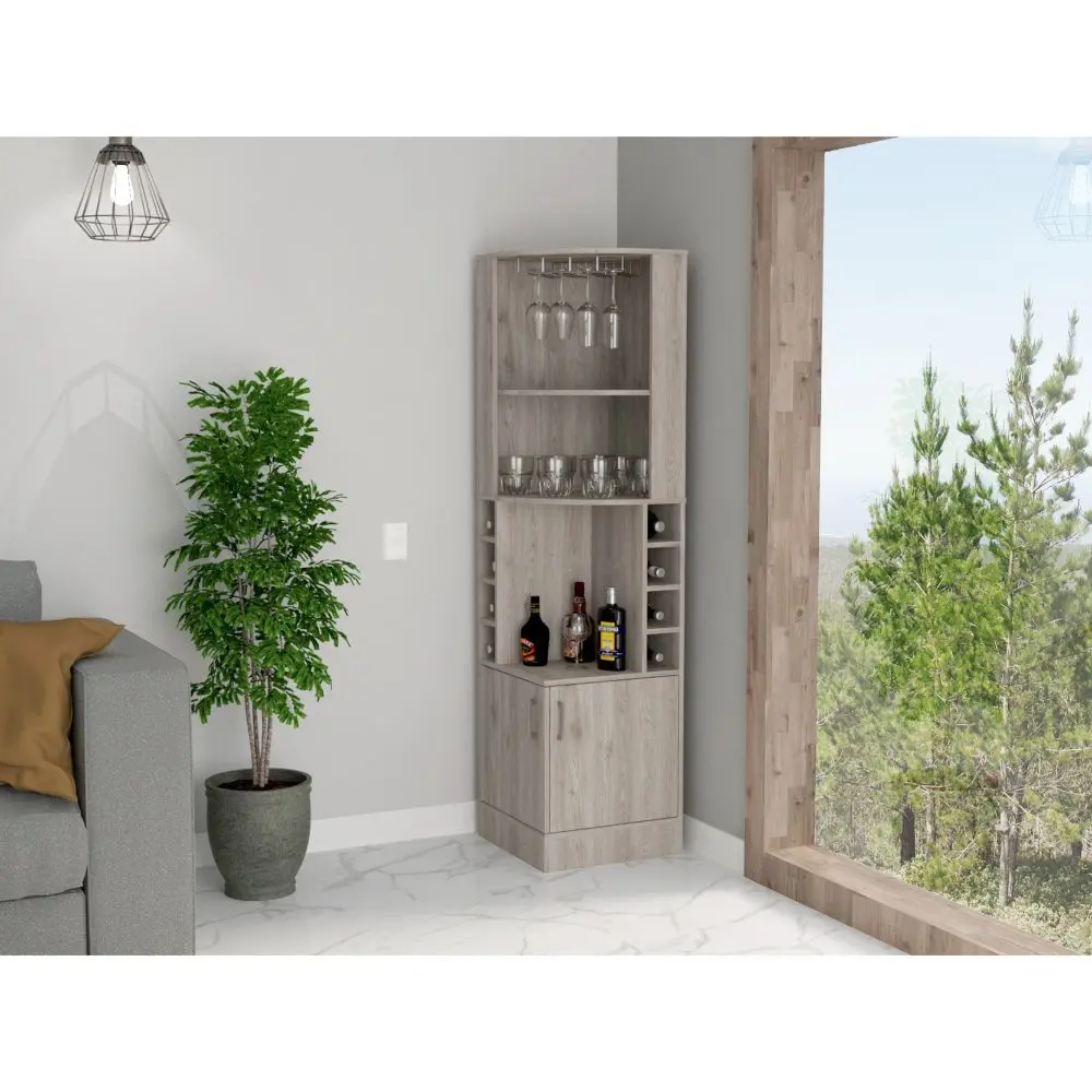 Seattle Bar Cabinet Eight Bottle Cubbies Two Large Open Shelves Light Wood fm furniture