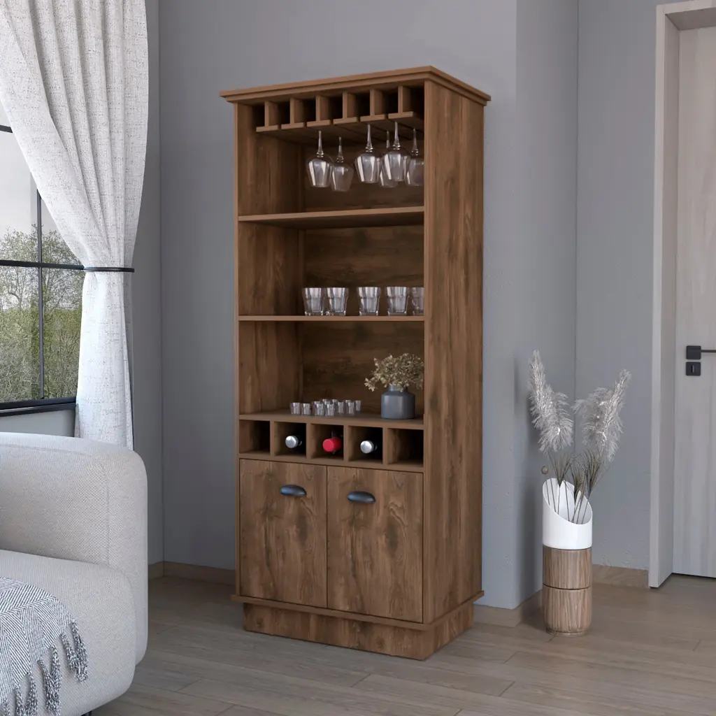 Claire Brown Glassware Rack Bar Cabinet Freestanding 3-4 Shelves Dark Finish furniture max