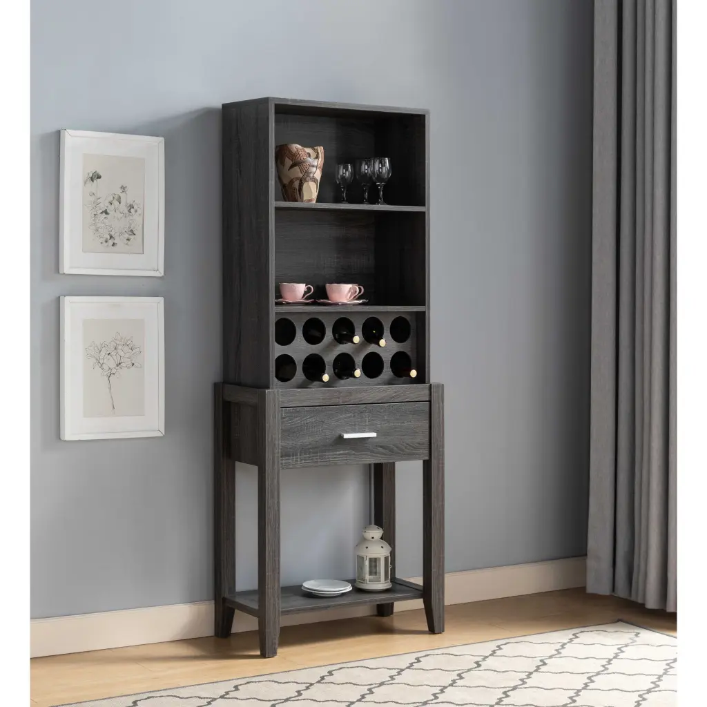 Wine Bar Cabinet Drawer and Open Shelves Kitchen Storage id international- inc.