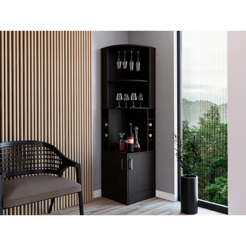 71 H Black Corner Bar Cabinet Two Shelves And One Glass Door rta mubles colombia