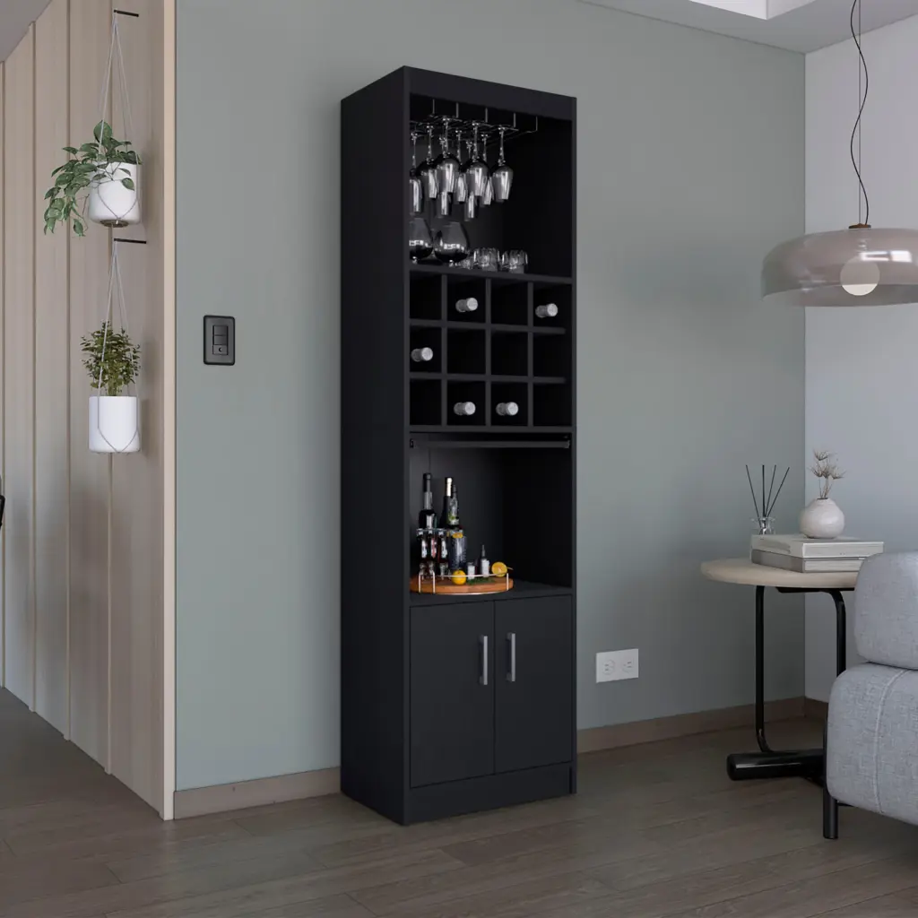 Kevil 71 Inch Tall Bar Cabinet 5 Tier Modern Bar Cabinet Glass Doors rta mubles colombia