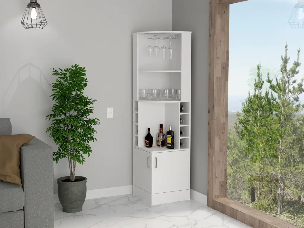 Seattle Bar Cabinet Eight Bottle Cubbies and Two Large Open Shelves White rta mubles colombia