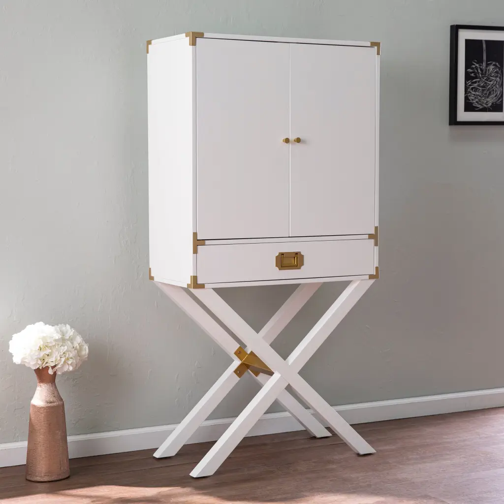 Campaign Tall Bar Cabinet Storage White MDF Modern Home Bar Furniture sei