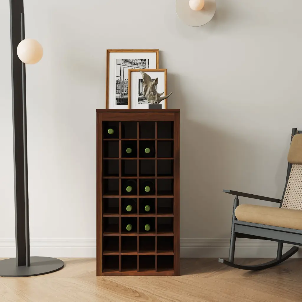 Brown Walnut Color Modular 32 Wine Bar Cabinet Buffet Cabinet Walnut B shouguang simaite trade co.ltd
