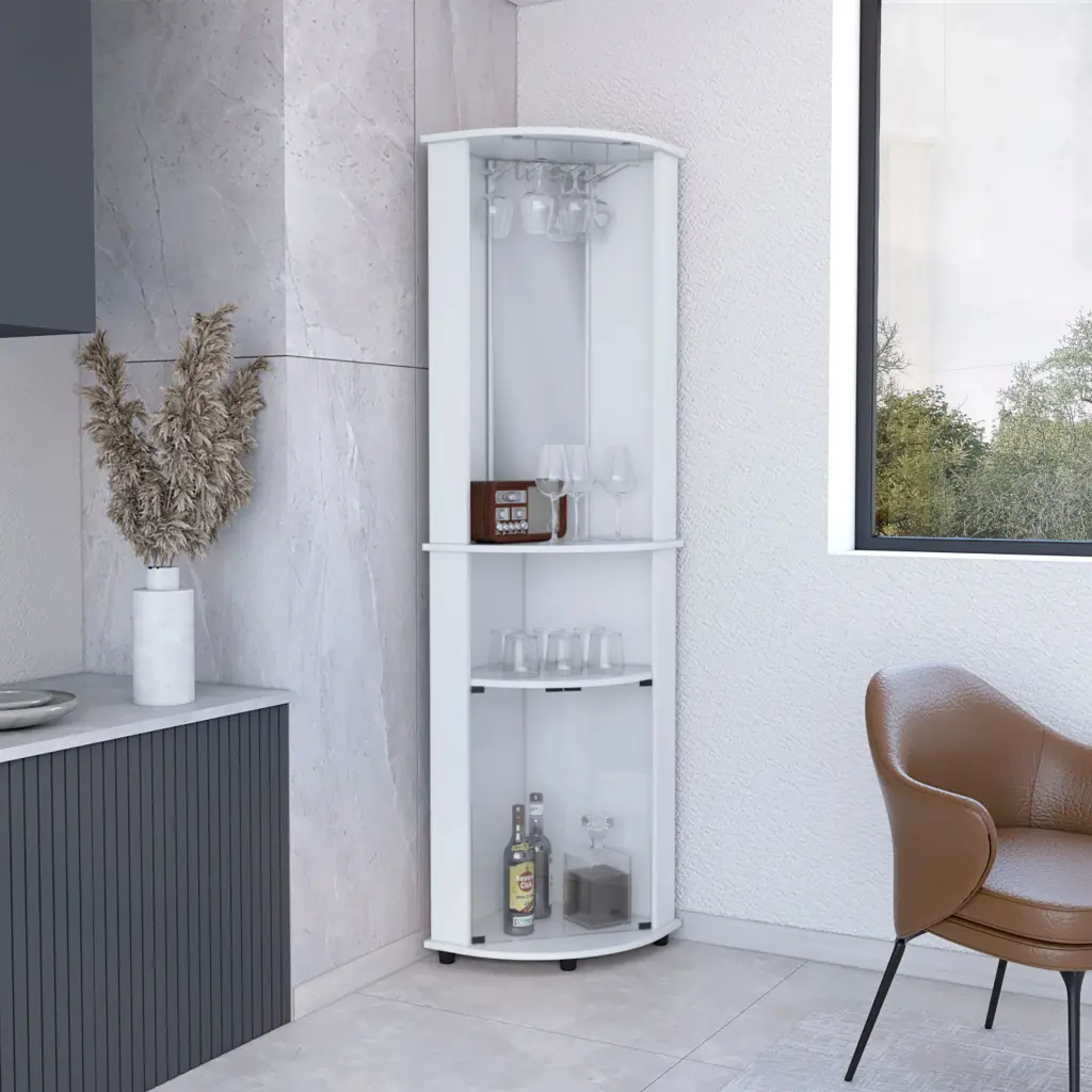 Stylishago 75 Inch Mirrored Corner Bar Cabinet Glass Doors Two Shelves tuhome