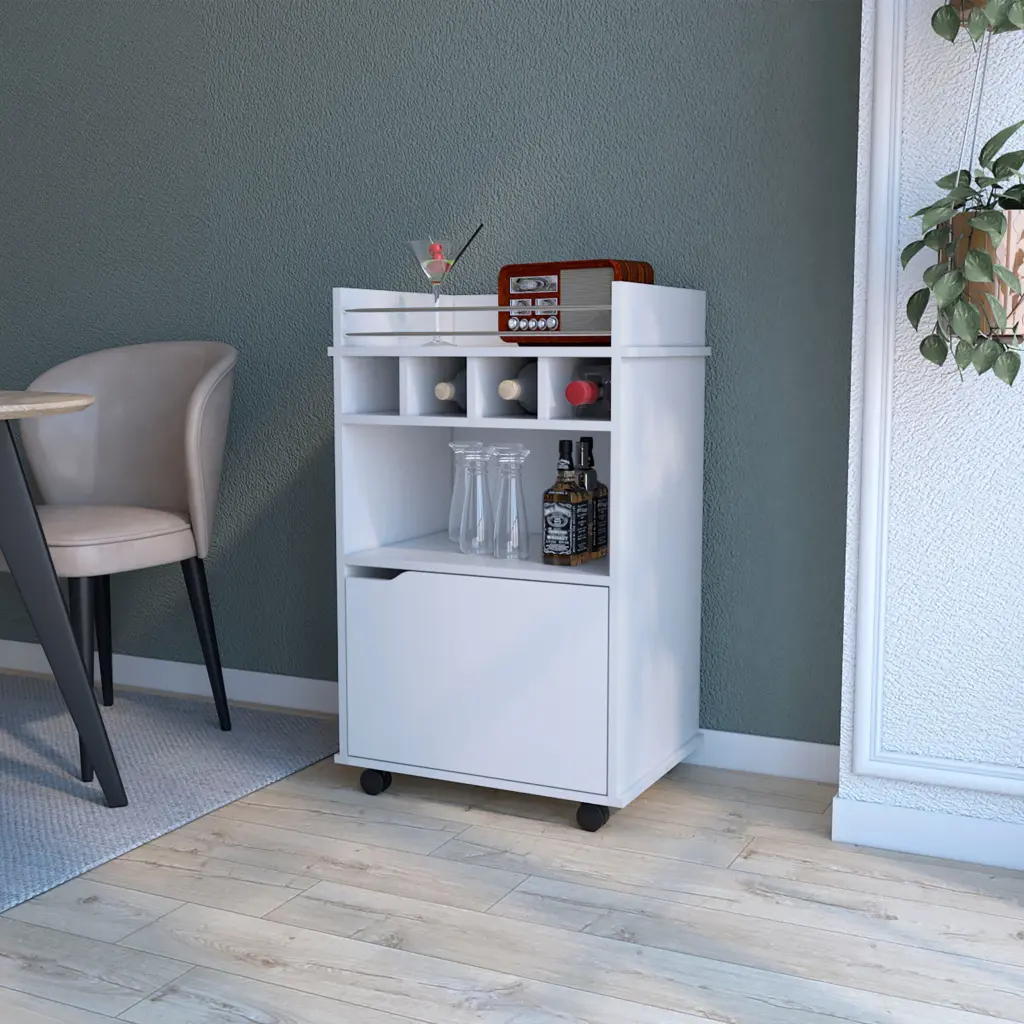 Hannah White 1 Door Bar Cart White Dining Room Rectangular Kitchen Furniture furniture max