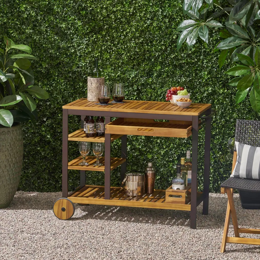 Vivlio Rustic Metal and Wood Barcart Stylish Home Bar nh-perfect home