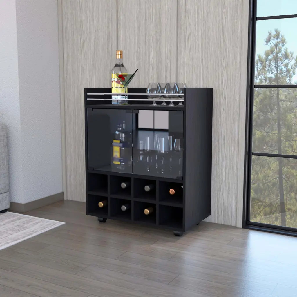 32 Inch H Black Bar Coffee Cart Kitchen or Living Room Cabinet Storage rta mubles colombia