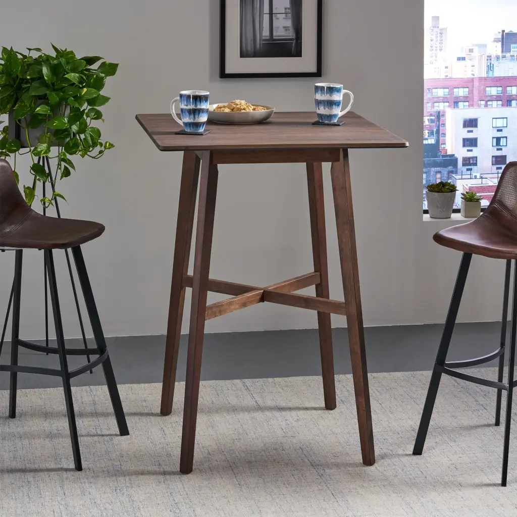 Modern Bar Height 42 Inch Dining Table Rubberwood Legs Laminate Top nh-onfind