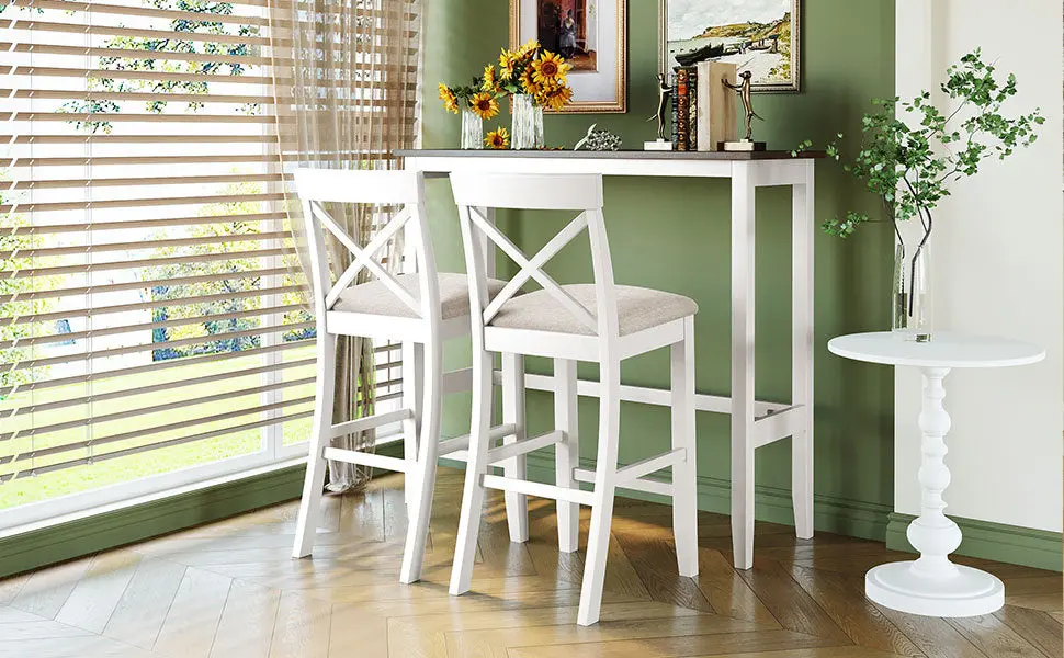 Farmhouse 48 Inch Rectangular Wood Bar Height Dining Set Kitchen Breakfast rnb
