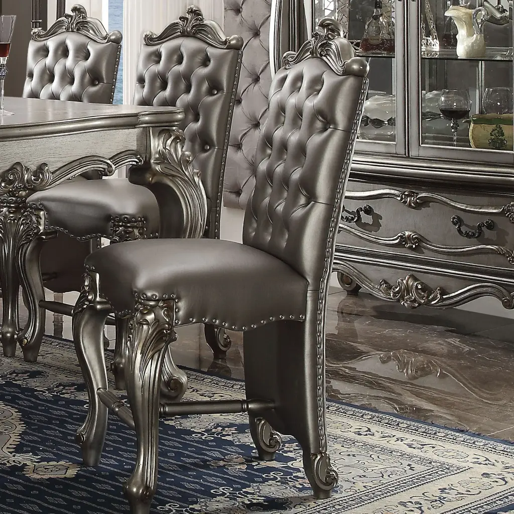 Silver And Antique Platinum Tufted Counter Height Chair Set 2 Solid Wood furniture max