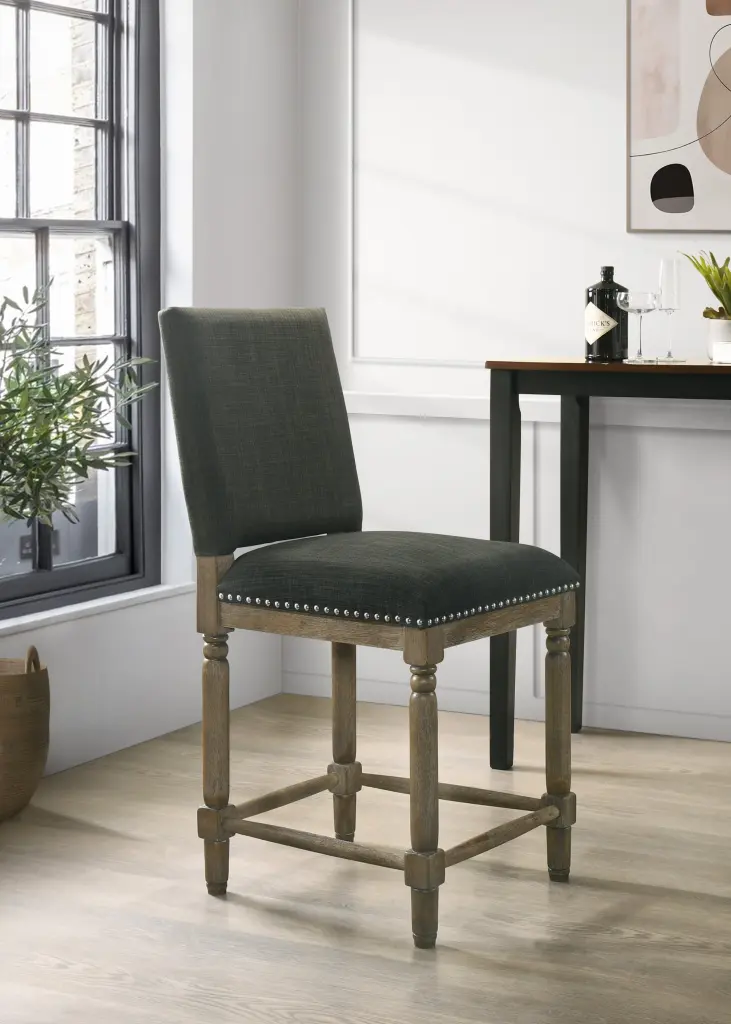 Everton 19.5 Inch Gray Fabric Counter Height Chair Trim lilola home