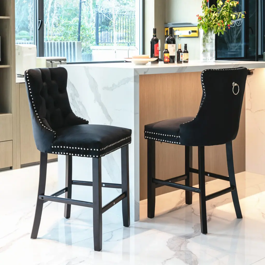 Contemporary Velvet Upholstered Barstools Button Tufted Decoration Kitchen Island a-a furniture