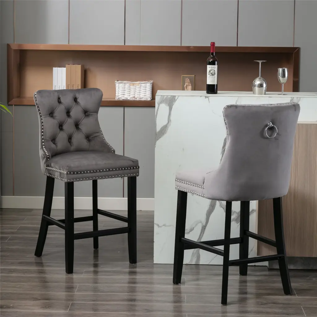 Contemporary Velvet Upholstered Barstools Button Tufted Decoration Kitchen Stools a-a furniture