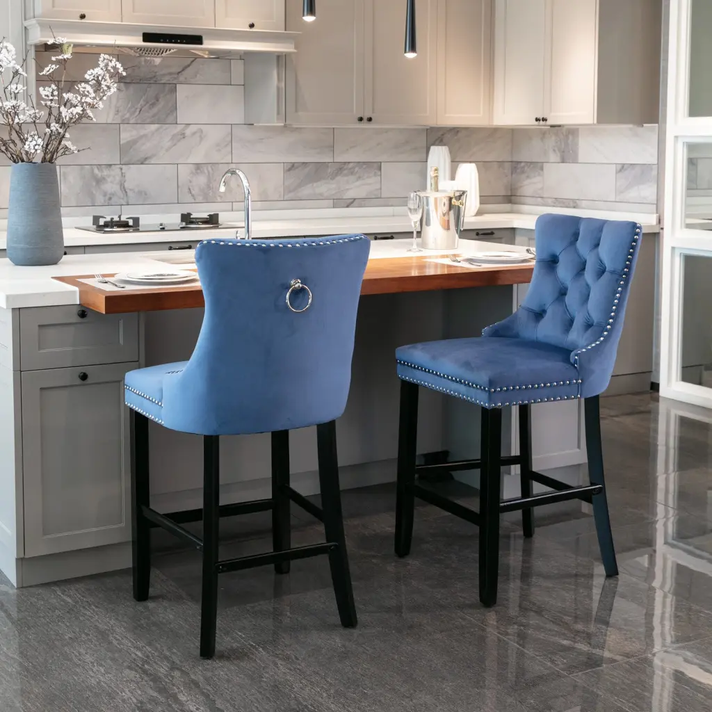 Contemporary Velvet Upholstered Barstools Button Tufted Decoration - Kitchen Counter Stools a-a furniture