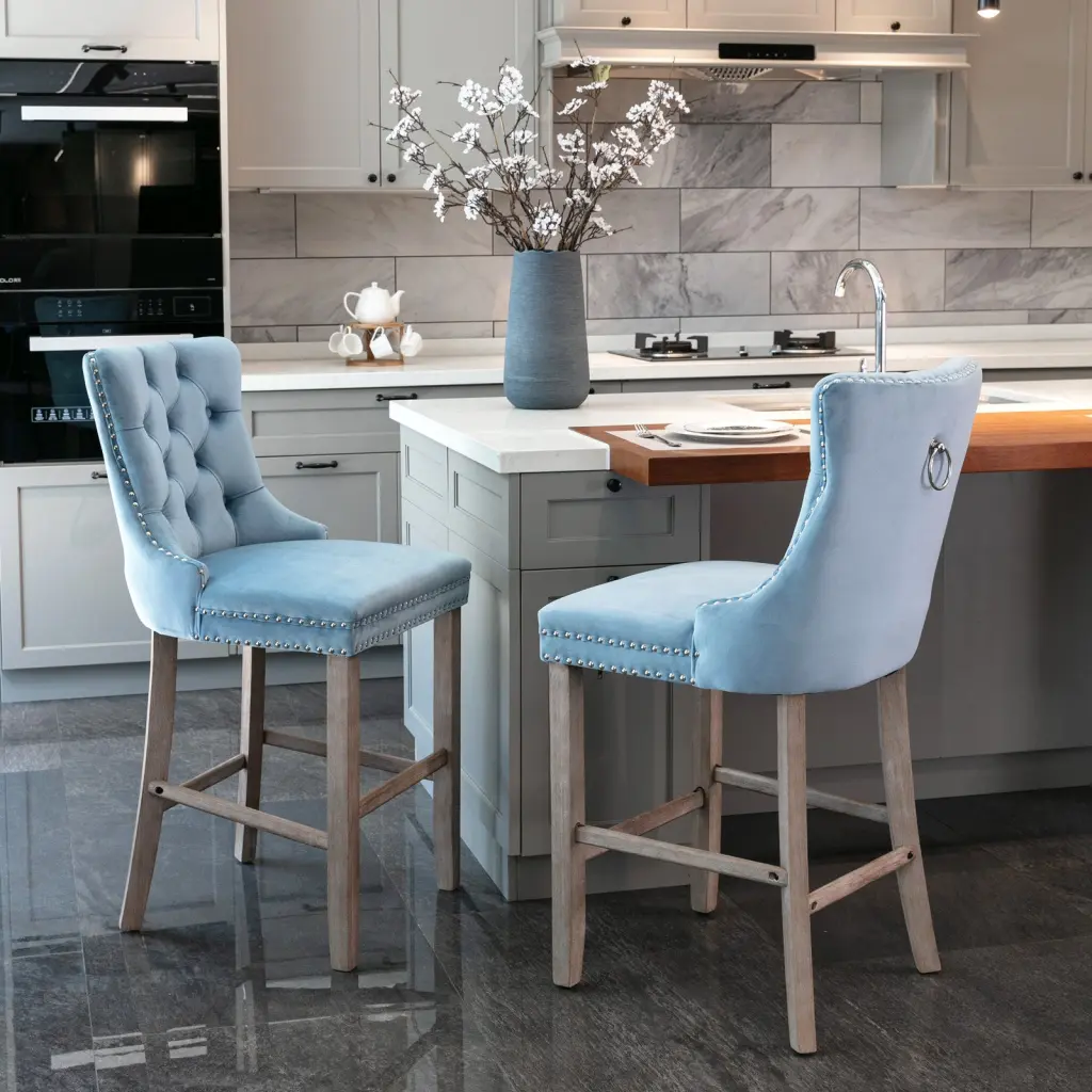 Contemporary Velvet Upholstered Barstools Button Tufted Decoration Kitchen Island a-a furniture