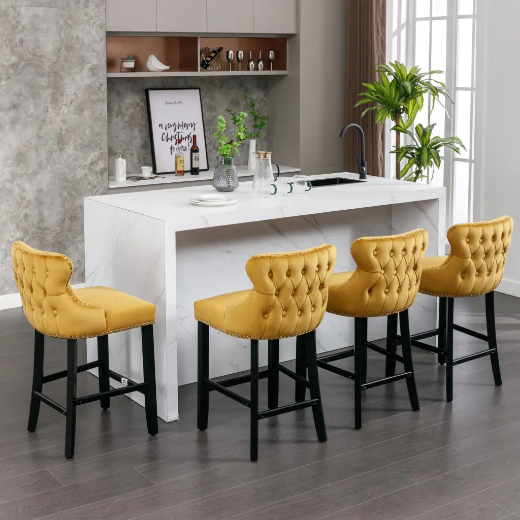 Contemporary Velvet Upholstered Wing Back Barstools Button Tufted Design a-a furniture