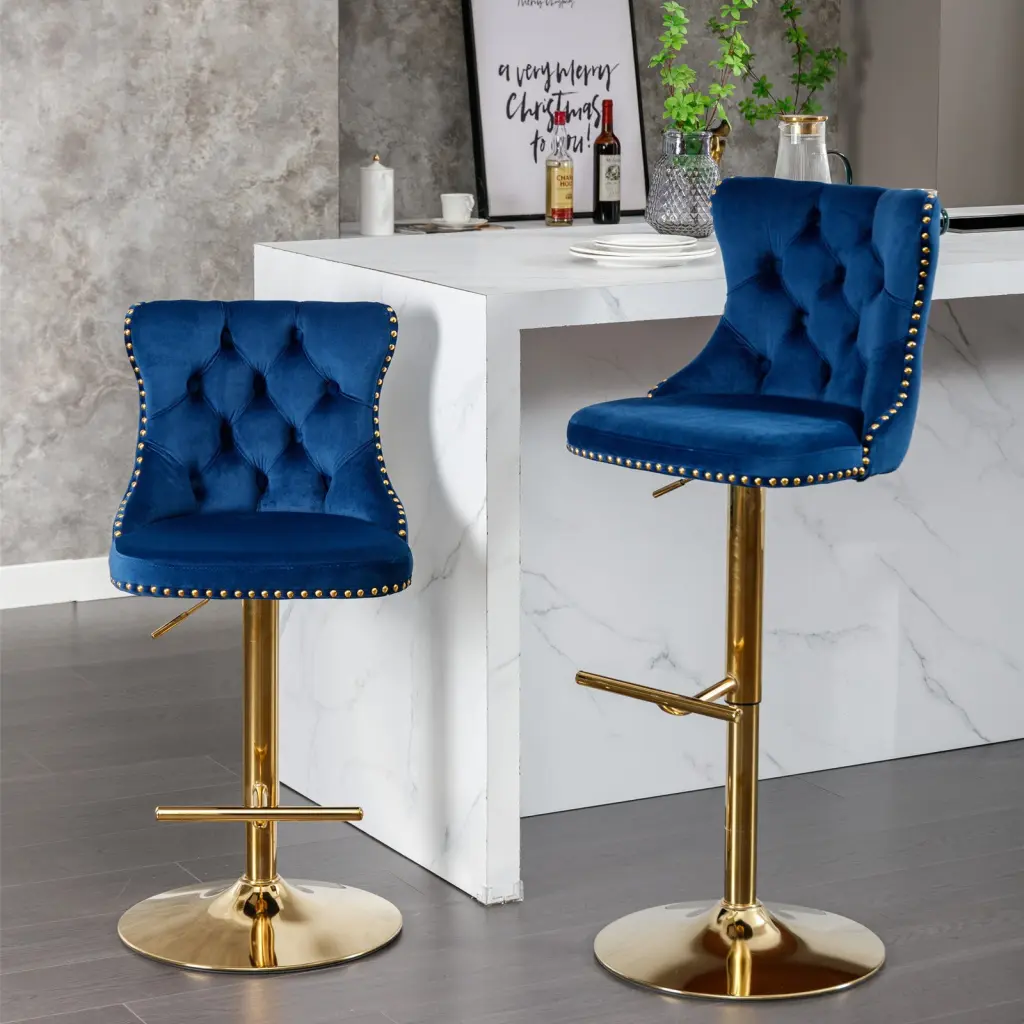 Golden Swivel Velvet Barstools Adjustable Height 25-33 Inch a-a furniture