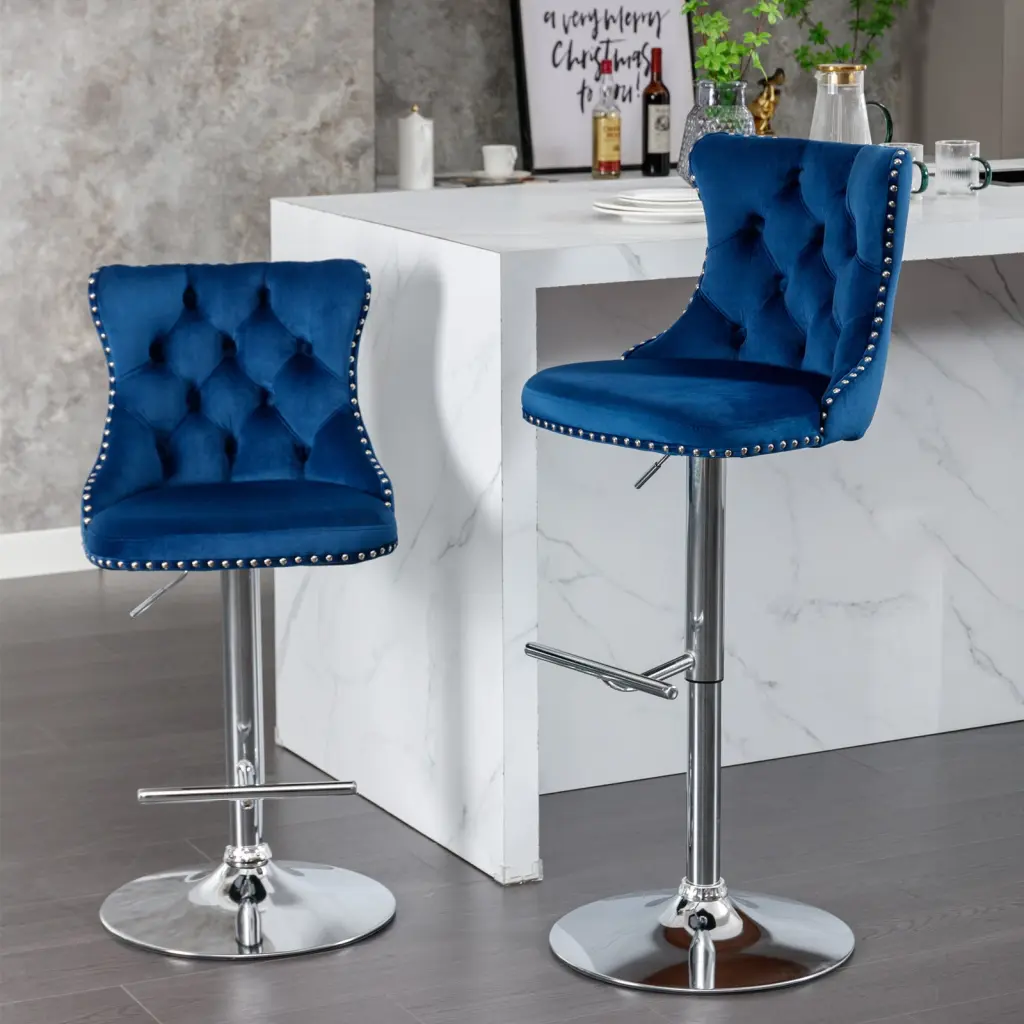 Modern Swivel Velvet Barstool Adjustable Height 25 to 33 Inch a-a furniture