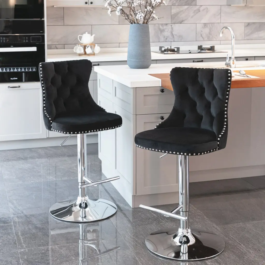 Swivel Velvet Barstool Adjustable Height 25-33 Inch Modern Kitchen Stool a-a furniture