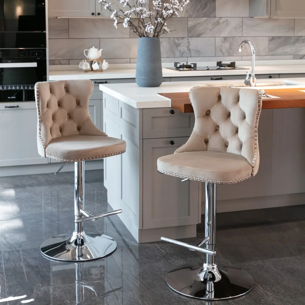 Swivel Velvet Barstools Adjustable Height 25-33 Inch Modern Kitchen Seating a-a furniture