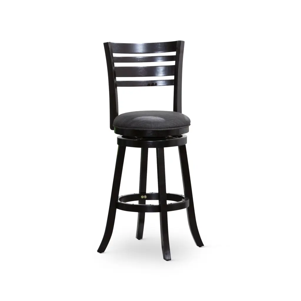 30 Inch Bar Height Slat Back Swivel Stool Espresso Finish Charcoal Fabric dty home