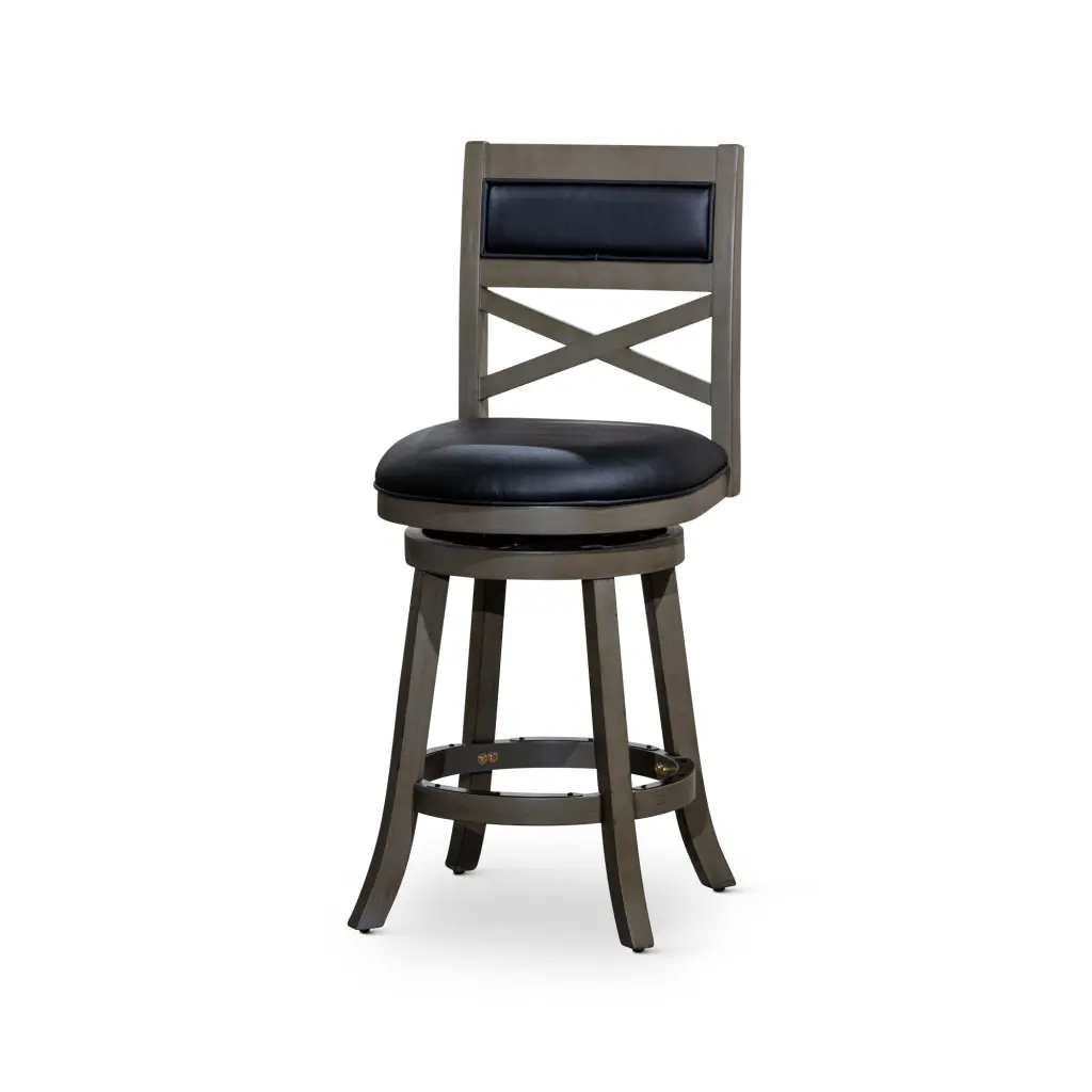 24 Inch Counter Height X Back Swivel Stool Weathered Gray Finish Black Legs dty home