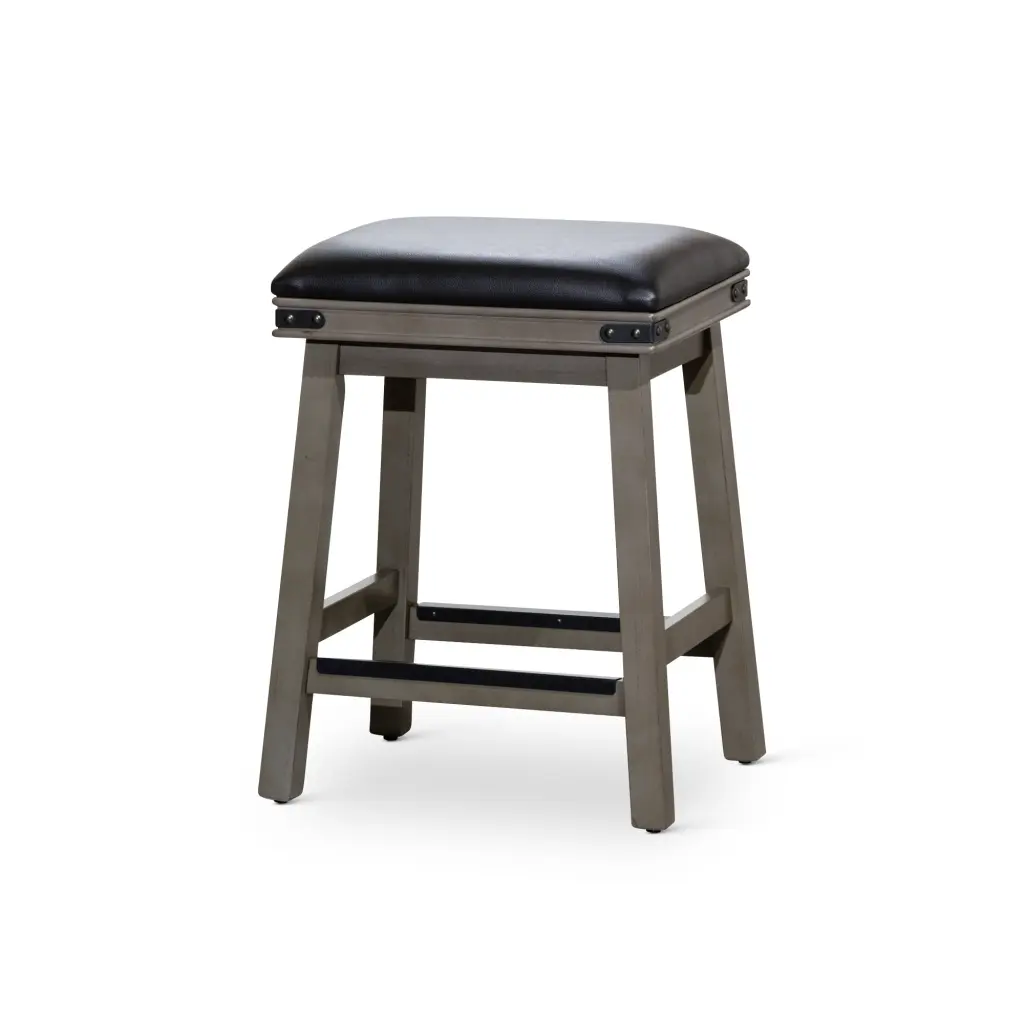24 Inch Counter Stool Weathered Gray Finish Black Leather Seat dty home