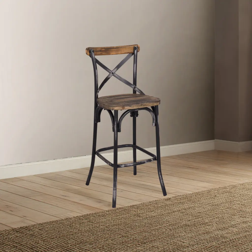 Antique Black And Oak Bar Stool Cross Back Black Brown furniture max