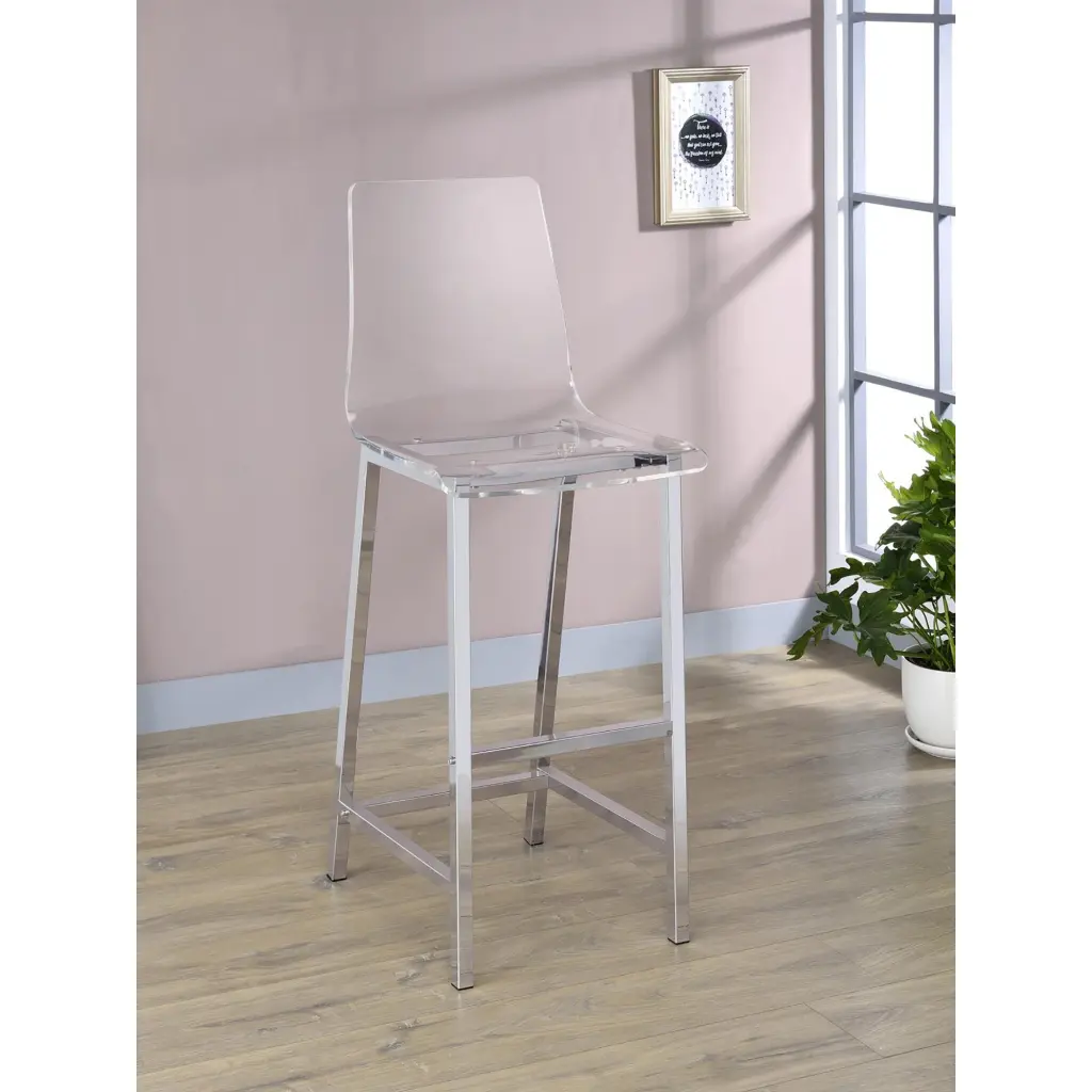 Clear and Chrome Bar Stools Set 2 Dining Room furniture max